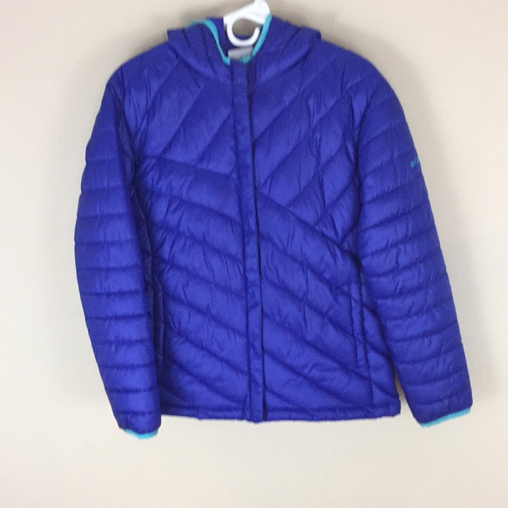 Columbia Blue Hooded Puffer Jacket Coat Size XL